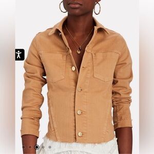 L’Agence Janelle denim slim cropped camel raw-hem jacket - M